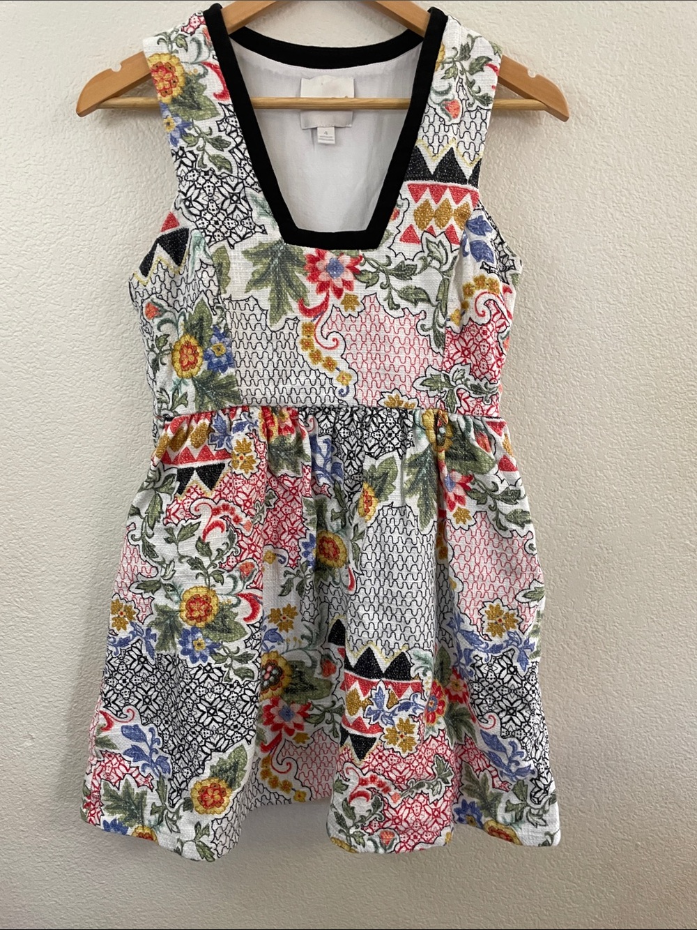 Line & Dot Multicolor Floral Dress 100% cotton cocktail resort 17x33 sz4